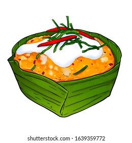 Steamed Fish With Curry Paste Illustration.