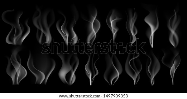 蒸し煙 熱い蒸気の流れ 喫煙雲 コーヒーカップの蒸気 フッカ蒸気 たばこ蒸し煙 吸う煙 リアルな3dイラスト記号セット のイラスト素材 1497909353