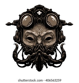 Steampunk ant head  . Digital illustration. white background - Powered by Shutterstock