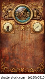 Steampunk Background With Steam Gauges - 3D Illustration