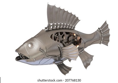 Steampunk Fish Isolated On White