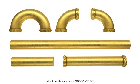 Steampunk Gold Pipes Element. 3d Illustration