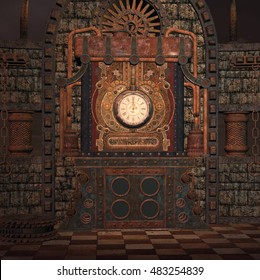 Steampunk Machinery Room - 3D Illustration