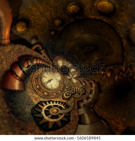 Steampunk Style Abstract Grandfather clock twisted and warped background 