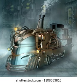 Steampunk Train - 3D Illustration