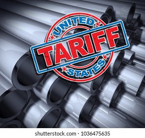 Steel and aluminum tariffs in the United states as a stamp on metal background as an economic trade taxation dispute over import and exports concept as a 3D illustration.