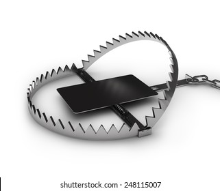 Steel Bear Trap, Isolated On White Background