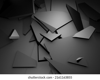 Steel Destructed Shattered Pieces Of Wall. 3d Rendering