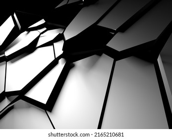 Steel Destructed Shattered Pieces Of Wall. 3d Rendering