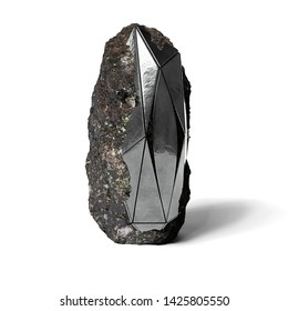 Steel Monolith Embedded In Rock, Abstract Shape, Sci-fi Object Isolated On White Ground (3d Illustration)