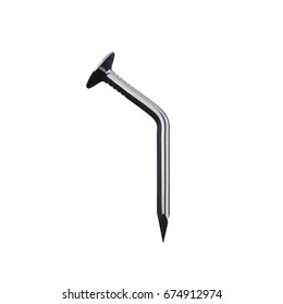 Steel nail. Bent form. Isolated on white background. 3D rendering illustration.