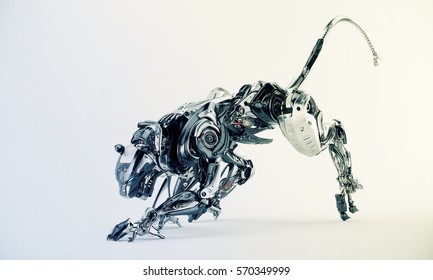 Steel robotic jaguar cat 3d render in a creeping pose/ Panther robot