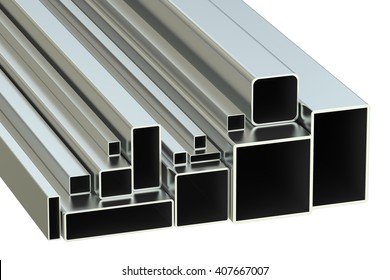 Steel Square Tubes Concept, Rolled Metal. 3D Rendering