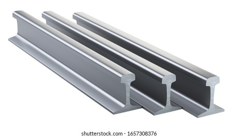 Steel train rails steel pack. 3d illustration isolated on a white background.