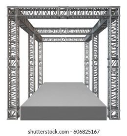 Steel Truss Girder Rooftop Construction With Outdoor Festival Stage. 3d Render Podium Isolated On White.