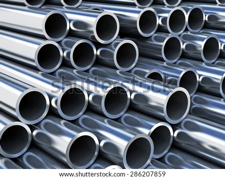 Steel tubes strack with reflection