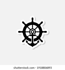 Steering Wheel With Anchor For Boat Ship Sticker Icon	