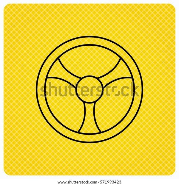 Steering wheel icon. Car drive control sign.\
Linear icon on orange background.\
