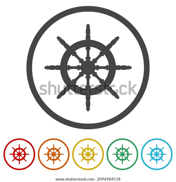Steering wheel logo icon isolated on white\
background, color\
set