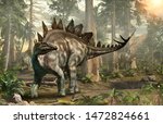 Stegosaurus forest scene 3D illustration