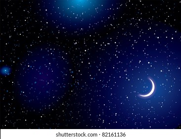 Stella Space Landscape With Distant Stars And Cresent Moon