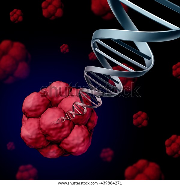 Stem cell dna or stemcell genetics concept\
of biological cells that divide through mitosis with a double helix\
strand with chromosomes emerging for medical science research as a\
3D illustration.