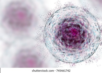 Stem Cell with protein cluster, deconstructing stem cell, dying cells,  data analysis 3D render