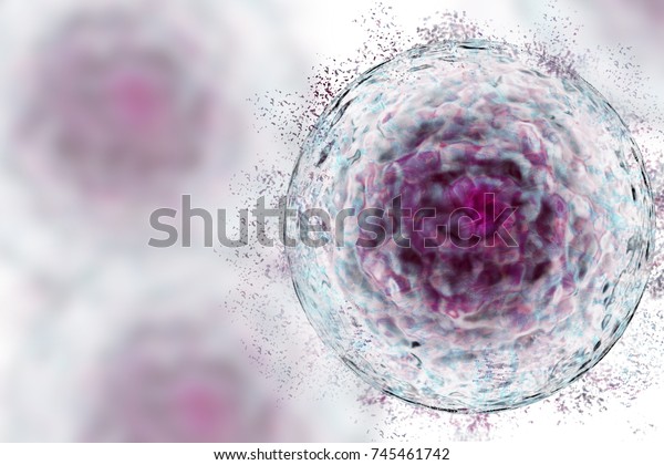 Stem Cell with protein cluster,\
deconstructing stem cell, dying cells,  data analysis 3D\
render