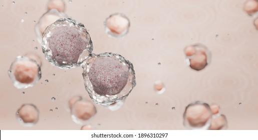 Stem Cell Therapy Concept. Microscope View Survey With Stem Cell Fusion. 3d Render.