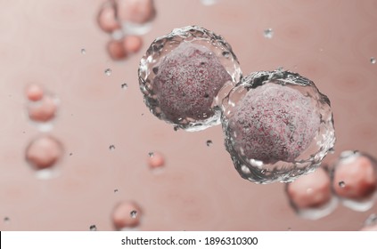 Stem Cell Therapy Concept. Microscope View Survey With Stem Cell Fusion. 3d Render.