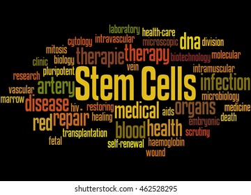 Stem cells, word cloud concept on black background.