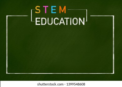 STEM Education Chalk drawing green chalkboard and copy space center for text 