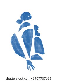 Stencil Abstract Woman Nude Shape. Blue Shapes Figure. Minimalist Modern Art.