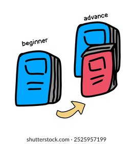 Step by Step Learning, Beginner to Advanced Book Icon Illustration