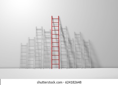 Step ladders against a wall. Growth, future, development concept. 3D Rendering
