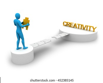 Step on a bridge to the creativity. 3d illustration