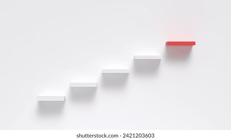 Steps of development Red top step. 3D Stock