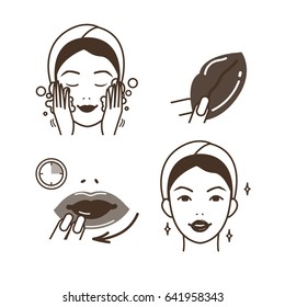 
Steps How To Apply Lip Mask. Isolated Illustrations Set.