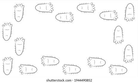 Steps Of A Walking Bigfoot. The Footprints Of Sasquatch Are Comical.