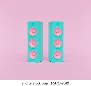 stereo speakers on pastel pink background. Minimalism concept. 3d rendering
