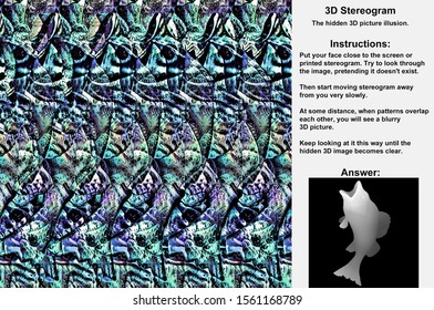 Stereogram illusion with a fish in hidden 3D picture