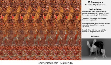 Stereogram illusion with knight fighting three headed dragon in hidden 3D picture
