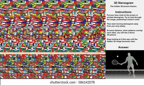 Stereogram illusion with tennis player in hidden 3D picture