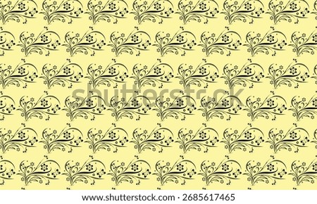 A stereogram or magic eye image with a repeating pattern of ornate black filigree on a pale yellow background.
