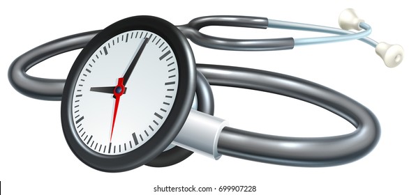 A stethoscope clock time or waiting list medical concept 