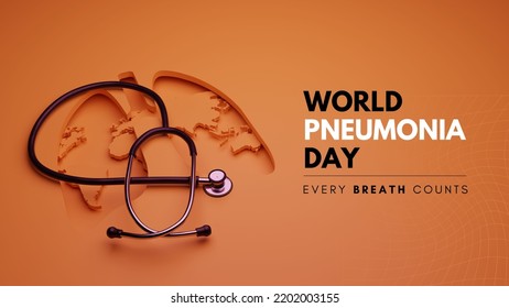 stethoscope and lungs model in a orange background for world pneumonia day. 3D illustration concept for healthy lungs. Every breath counts. - Powered by Shutterstock