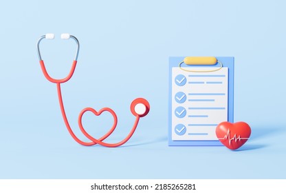 Stethoscope And Medical Examination Report With Blue Background, 3d Rendering. Computer Digital Drawing.