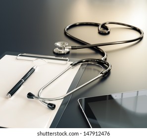 Stethoscope, medical record and computer tablet on the table. - Powered by Shutterstock