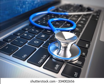 Stethoscope On Laptop Keyboard