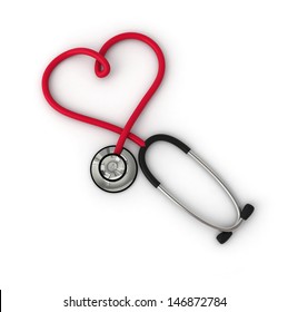 Stethoscope In Shape Of Heart Isolated On White